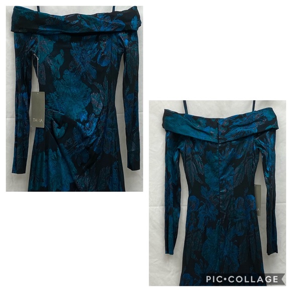 THEIA BODYCON TRUMPET METALLIC JACQUARD long DRESS - Picture 5 of 9